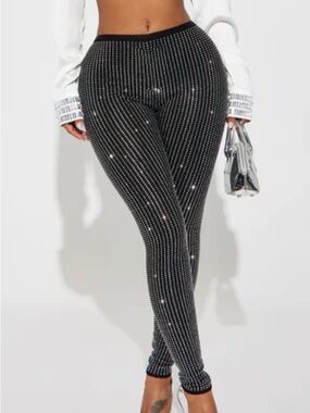 Fashion Nova Black Rhinestone Stripe Leggings
